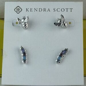 Kendra Scott Devin Earring Set -Rhodium Plated metal & Pastel Mix Crystals